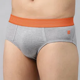UnderJeans by Spykar Men Grey Melange & Orange Solid Briefs 8907966420403 image 2