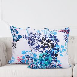 SWAYAM Set Of 2 White & Blue Floral Printed Pure Cotton Square Cushion Covers-image-82