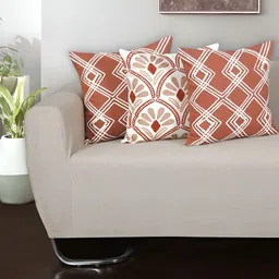 Ode & Cleo Off White & Brown 3 Pieces Pure Cotton Abstract Square Cushion Covers-picture-38