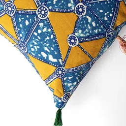 Contrast Living 4 Pieces Mustard Yellow & Blue Geometric Cotton Square Cushion Covers image 5