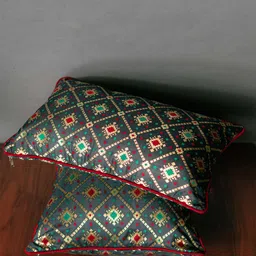 RoyalDeco Assorted 2 Pieces Ethnic Motifs Brocade Square Cushion Covers-image-15