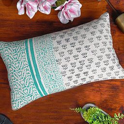 HERE&NOW Green & White Ethnic Motifs Rectangle Cotton Cushion Covers-picture-2