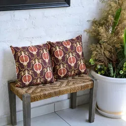 ABSTRACT INDIA Red & Brown Geometric Cotton Square Cushion Cover image 1