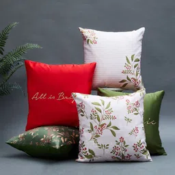 Home Centre Corsica Noel White & Green Set of 5 Floral Square Cushion Covers-picture-10