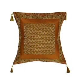 Lal Haveli Gold-Toned Ethnic Motifs Silk Square Cushion Cover-image-49