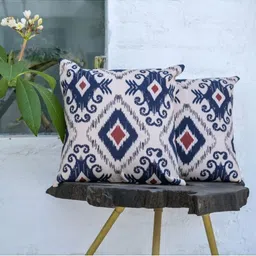 ABSTRACT INDIA White & Blue 2Pieces Ethnic Motifs Cotton  Square Cushion Covers-image-61