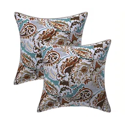 Texstylers Brown 2 Pcs Printed Cotton Square Cushion Covers image 1