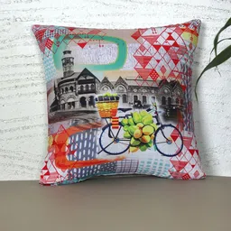 ZEBA Black & Orange Abstract Printed Square Cushion Cover-image-2