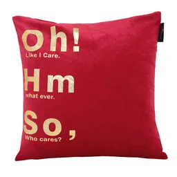 HOSTA HOMES Maroon & Gold-Toned Set of 5 Foil Printed Velvet Square Cushion Covers image 4