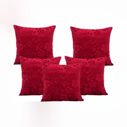 ZESTURE Red 10 Pieces Self Design Velvet Square Cushion Covers image 3