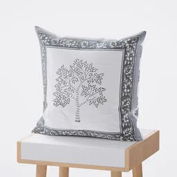 BLOCKS OF INDIA Grey & White Pack of 2 Ethnic Motifs Square Cushion Covers image 4