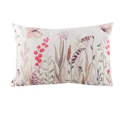 Home Set of 2 White & Red Floral Printed Cotton Rectangle Cushion Covers image 4