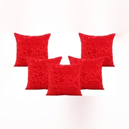 ZESTURE Red 10 Pieces Self Design Velvet Square Cushion Covers image 2