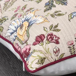 Clasiko Beige & Blue Set of 5 Floral Cotton Square Cushion Covers image 4