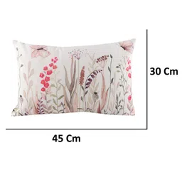 Home Set of 2 White & Red Floral Printed Cotton Rectangle Cushion Covers image 3