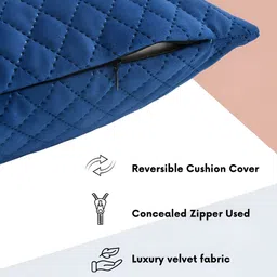 HOMADORN Blue 5 Pieces Checked Velvet Square Cushion Covers image 4