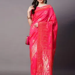 Mitera Rose & Gold-Toned Ethnic Motifs Zari Silk Blend Banarasi Saree-picture-21