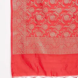 Clora Creation Red & Gold-Toned Woven Design Banarsi Silk Dupatta image 2