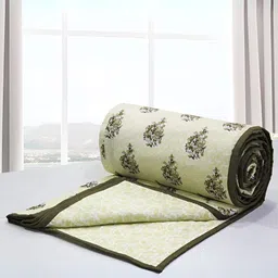 Aurave Riva Green & White Floral Cotton AC Room 150 GSM Double Bed Dohar-image-9