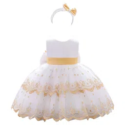 StyleCast Girls White & Brown Floral Embroidered Balloon Mini Dress With Hairband-picture-44