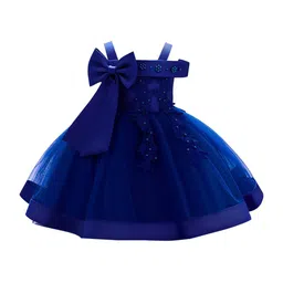 StyleCast Girls Navy Blue Embellished Shoulder Straps Bow Detail Balloon Dress-picture-12