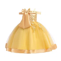 StyleCast Yellow Embellished Cold-Shoulder Bow Detail Fit & Flare Dress-picture-28