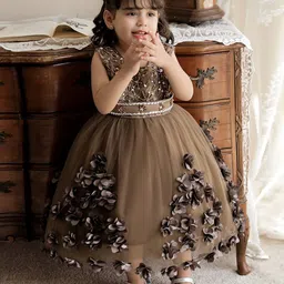 StyleCast Girls Brown Embellished Fit & Flare Balloon Dress-picture-26