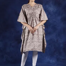 Exotic India Printed Kimono Sleeve Kaftan Dress-picture-36