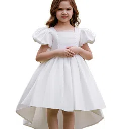 StyleCast Girls White Embellished Puff Sleeves Fit & Flare Dress-image-77