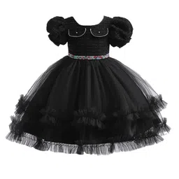 StyleCast Black & vampire black Embellished Puff Sleeve Ruffled Fit & Flare Dress-picture-17