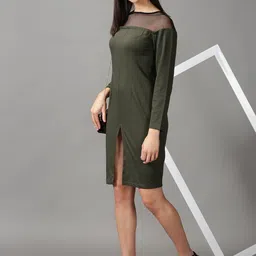 SHOWOFF Olive Green Solid Bodycon Dress image 5
