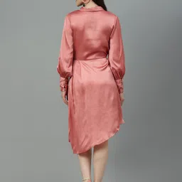 Kotty Cuffed Sleeves Pleated Satin Wrap Dress image 5