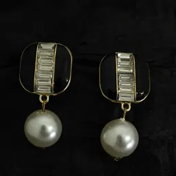 justpeachy White & Black Contemporary Gold-Plated Drop Earrings image 1