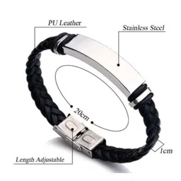 m men style Personalized Mens Custom ID Beads Engraving Names Stainless Steel Leather Bracelet for Men SBr102 image 3