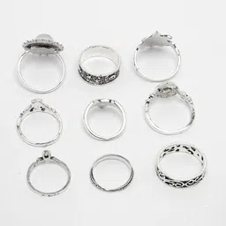 Scintillare By Sukkhi Set Of 9Rhodium Plated Oxidised Silver Finger Rings image 5