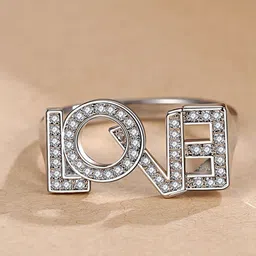 MYKI Silver-Plated CZ Studded Love Initial Finger Ring-picture-52