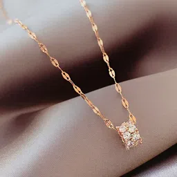 MYKI Rose Gold-Plated Stainless Steel Cubic Zirconia Studded Pendant With Chain-image-73
