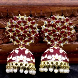 Krelin Gold-Plated Meenakari Dome Shaped Jhumkas Earrings-image-79