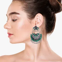 VAGHBHATT Silver-Plated Floral Chandbalis Earrings image 5