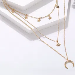 Vembley Gold-Plated Triple Layered Stars & Moon Pendant Necklace-picture-31
