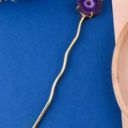 Silvermerc Designs Women Gold & Purple Hairstick image 3