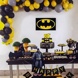 Special You Boys 64-Pcs Black & Yellow Batman Theme Birthday Decoration Kit-picture-47
