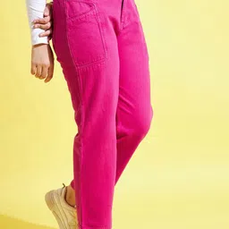 noh.voh - sassafras kids Noh Voh - SASSAFRAS Kids Girls Fuchsia Straight Fit Cotton Jeans image 2