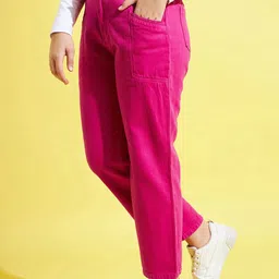 noh.voh - sassafras kids Noh Voh - SASSAFRAS Kids Girls Fuchsia Straight Fit Cotton Jeans image 3