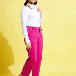 noh.voh - sassafras kids Noh Voh - SASSAFRAS Kids Girls Fuchsia Straight Fit Cotton Jeans image 5