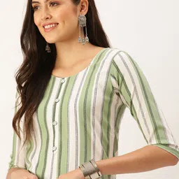 SHOWOFF Women Green Striped Cotton Kurta-image-93