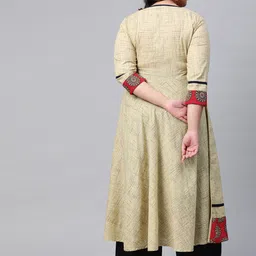 KALINI Plus Size Abstract Printed Round Neck Three-Quarter Sleeves  Anarkali Cotton Kurta image 4