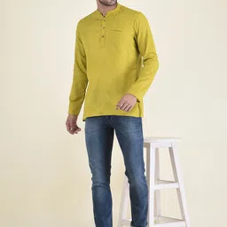 DEYANN Men Lime Green Solid Kurta image 3