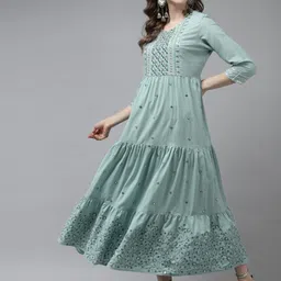 Yufta Sea Green Embellished Embroidered Ethnic Maxi Dress-image-44