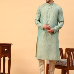 TABARD Geometric Printed Mandarin Collar Pure Cotton Kurta With Churidar-picture-2